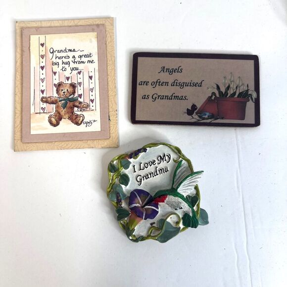 Grandma Grandmother Refrigerator Magnets & Wooden Heart Decor Lot of 5 MCM - Picture 2 of 9